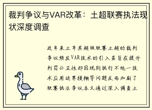 裁判争议与VAR改革：土超联赛执法现状深度调查