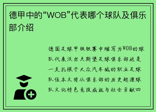 德甲中的“WOB”代表哪个球队及俱乐部介绍
